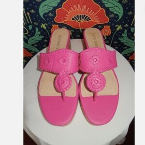 Jack Rogers Hot Pink Leather Mid Wedge Cork Thong Sandals Shoes 9